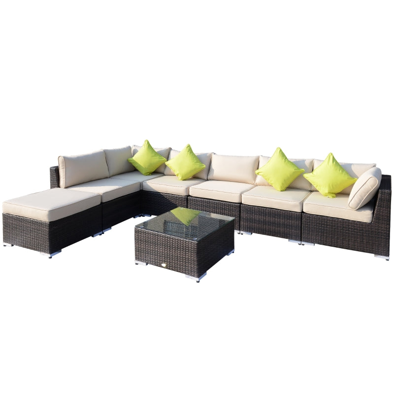 Outsunny 8pc Rattan Sofa Garden Furniture Aluminium Outdoor Patio Set Wicker Seater Table - Mixed Brown