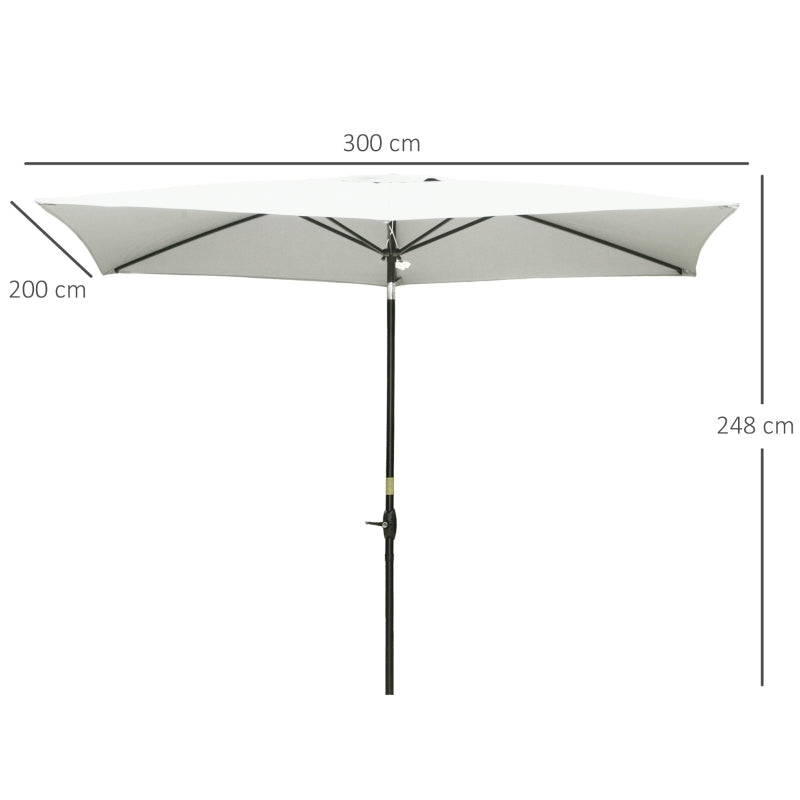 Outsunny 2 x 3m Garden Parasol Umbrella, Rectangular Market Umbrella Patio, Outdoor Table Umbrellas with Crank & Push Button Tilt, Cream White