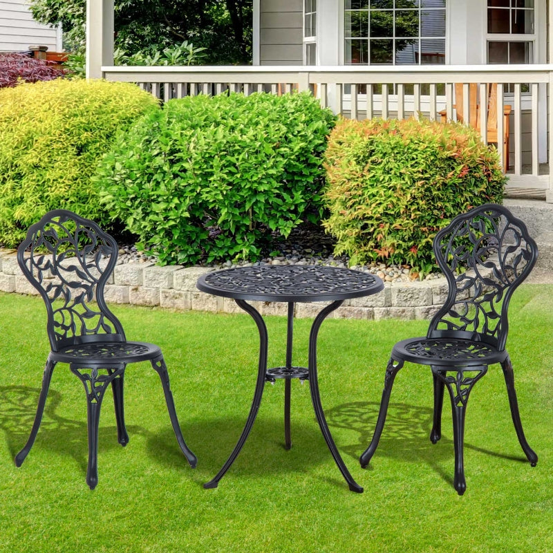 Outsunny 3 Pcs Cast Aluminum Bistro Set Garden Furniture Dining Table Chairs Antique Outdoor Seat Patio Seater