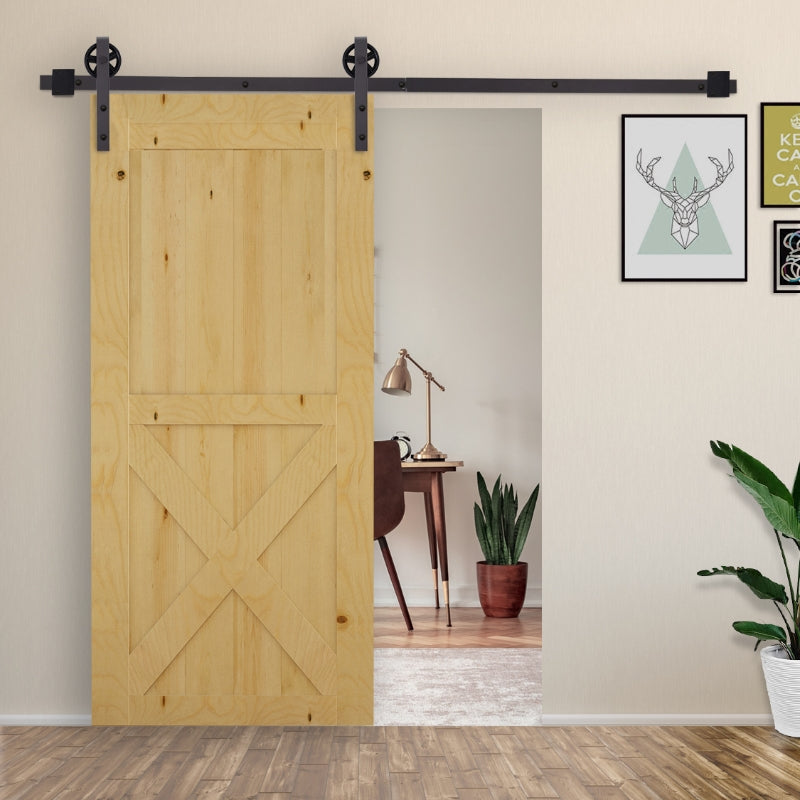 HOMCOM Modern Sliding Barn Door Closet Hardware Track Kit Track System Unit for Single Wooden Door 6FT/1830mm