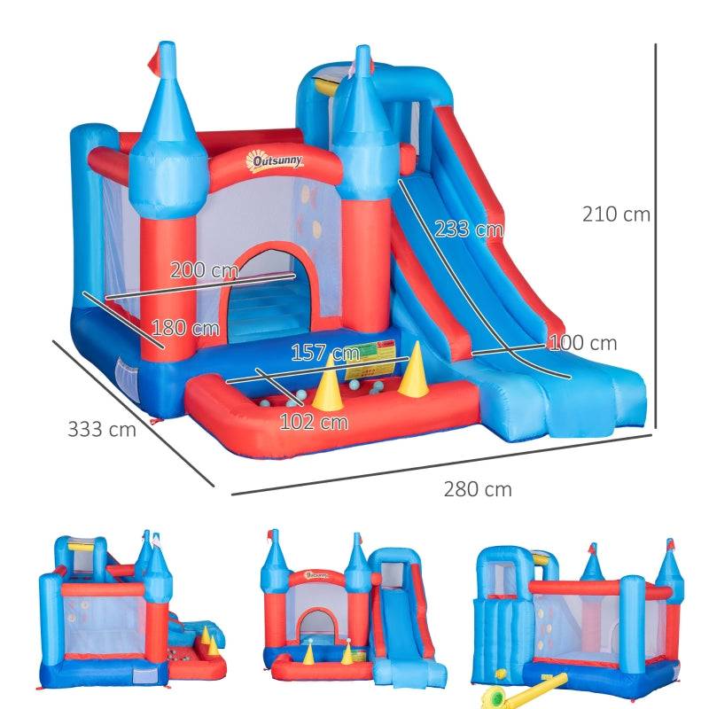 Outsunny 5 in 1 Kids Bounce Castle Large Inflatable House Trampoline Slide Water Pool Climbing Wall with 450W Inflator Carrybag for Kids Age 3-8