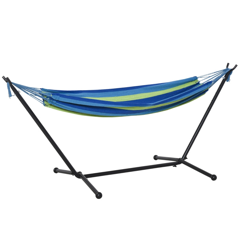 Outsunny 294 x 117cm Hammock with Stand Camping Hammock with Portable Carrying Bag, Adjustable Height, 120kg Load Capacity, Green Stripe