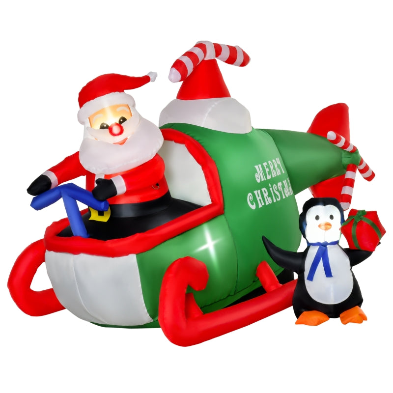 HOMCOM 1.2m Christmas Inflatable Decoration with Santa Claus on Plane, Gift in Penguin, Light Up Blow Up Santa Outdoor, Xmas Decor for Holiday Party