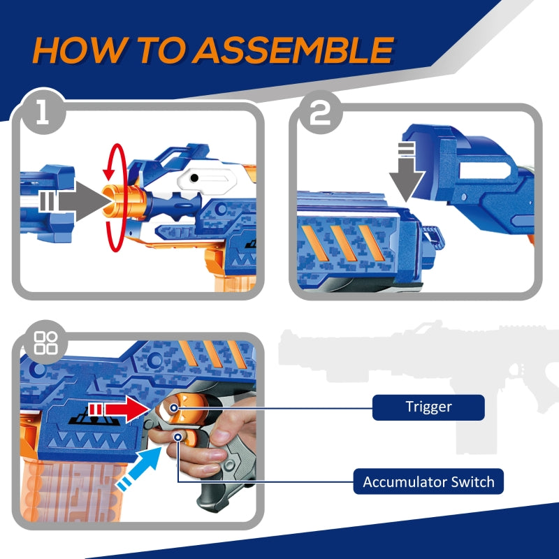 HOMCOM Toy Guns Automaitc Foam Blaster Gun with 20 Soft EVA Refill Darts Continuous Shooting Target Board for 8-12 years old