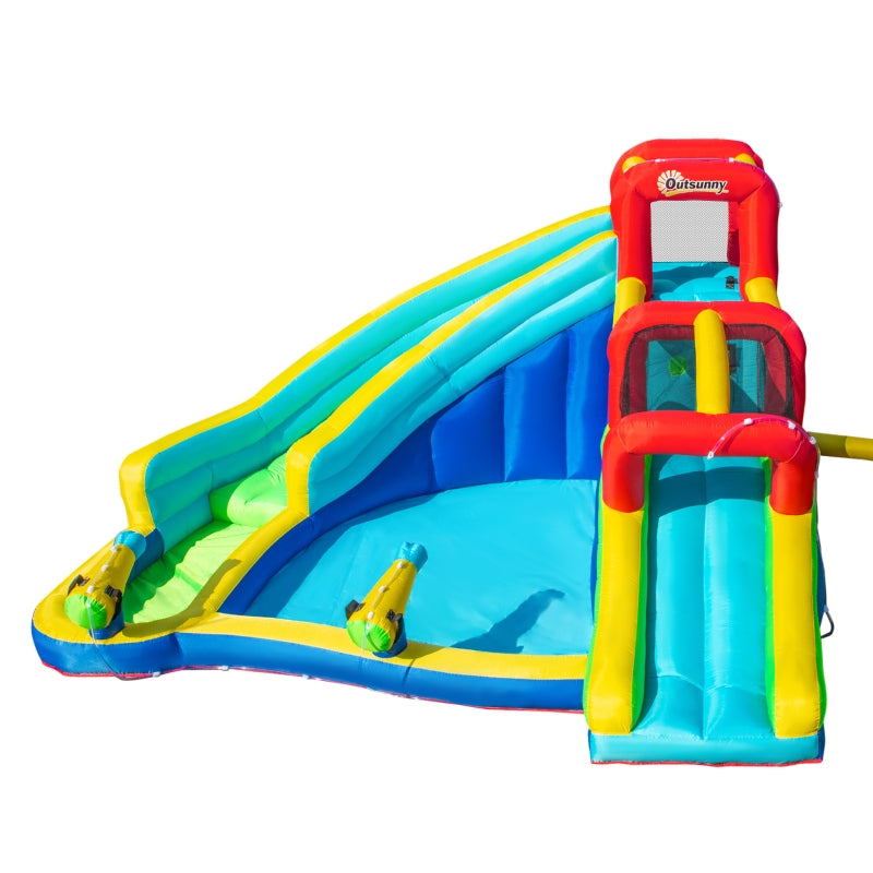 Outsunny 5 in 1 Kids Bounce Castle Extra Large Inflatable House Trampoline Slide Water Pool Water Gun Climbing Wall for Kids Age 3-8, 3.85x3.65x2m