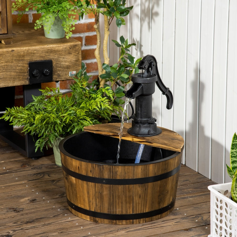 Outsunny 1 Tier Wooden Barrel Water Fountain Outdoor Garden Decorative Water Feature w/ Electric Pump