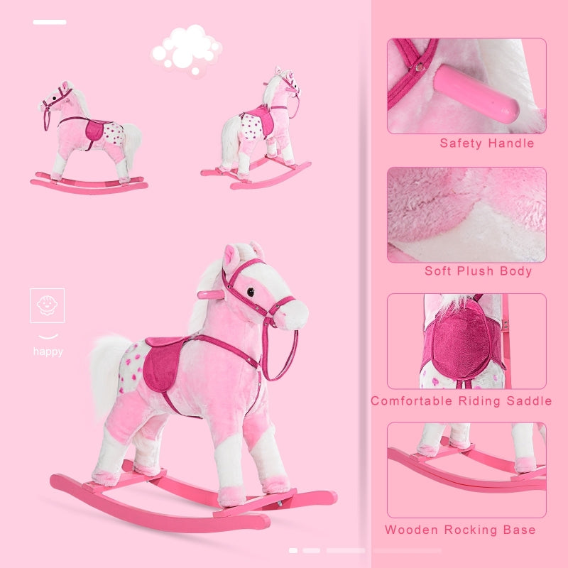 HOMCOM Childrens Plush Rocking Horse with Sound-Pink