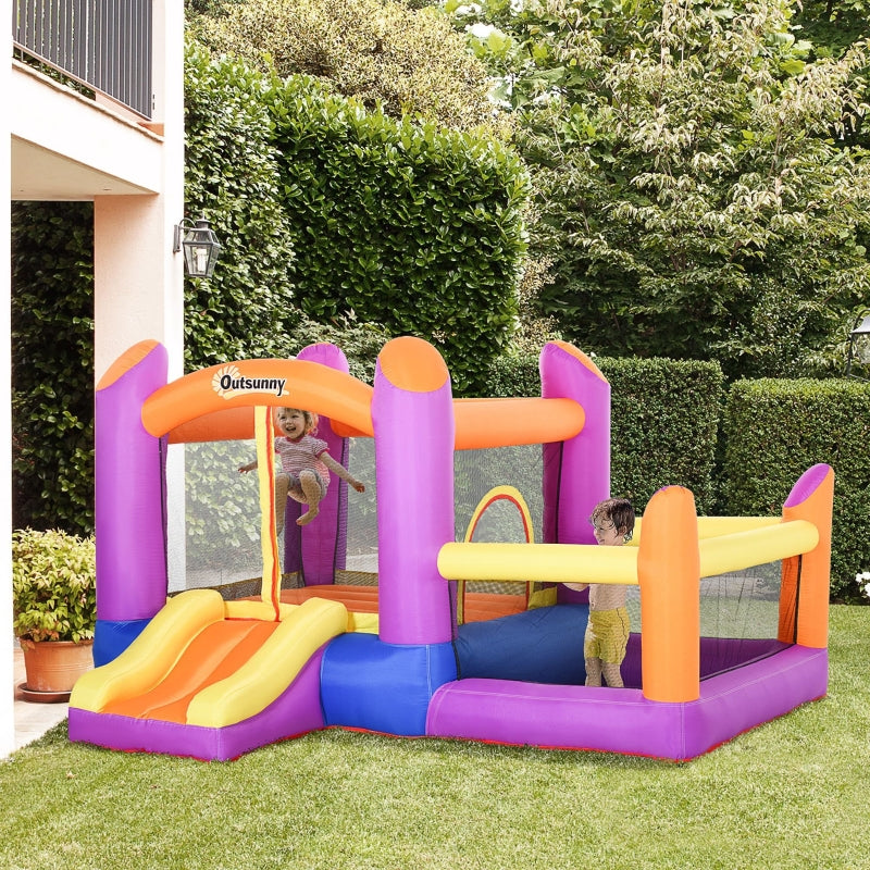 Outsunny Kids Bounce Castle House Inflatable Trampoline Slide Water Pool 3 in 1 with Inflator for Kids Age 3-12 Multi-color 3 x 2.8 x 1.7m