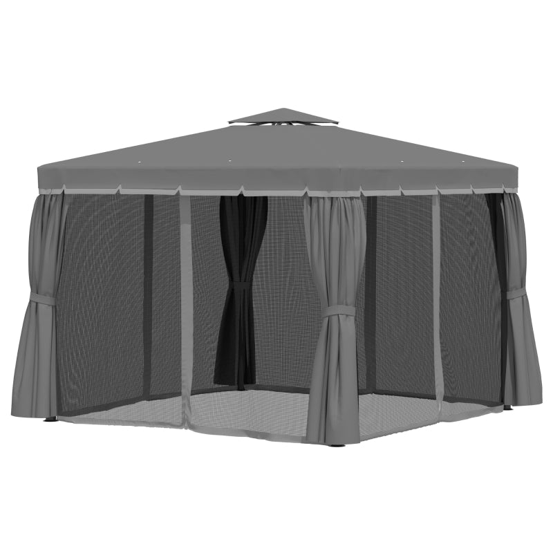 Outsunny 3 x 3(m) Patio Gazebo Canopy Garden Pavilion Tent Shelter Marquee with 2 Tier Water Repellent Roof, Mosquito Netting and Curtains, Dark Grey