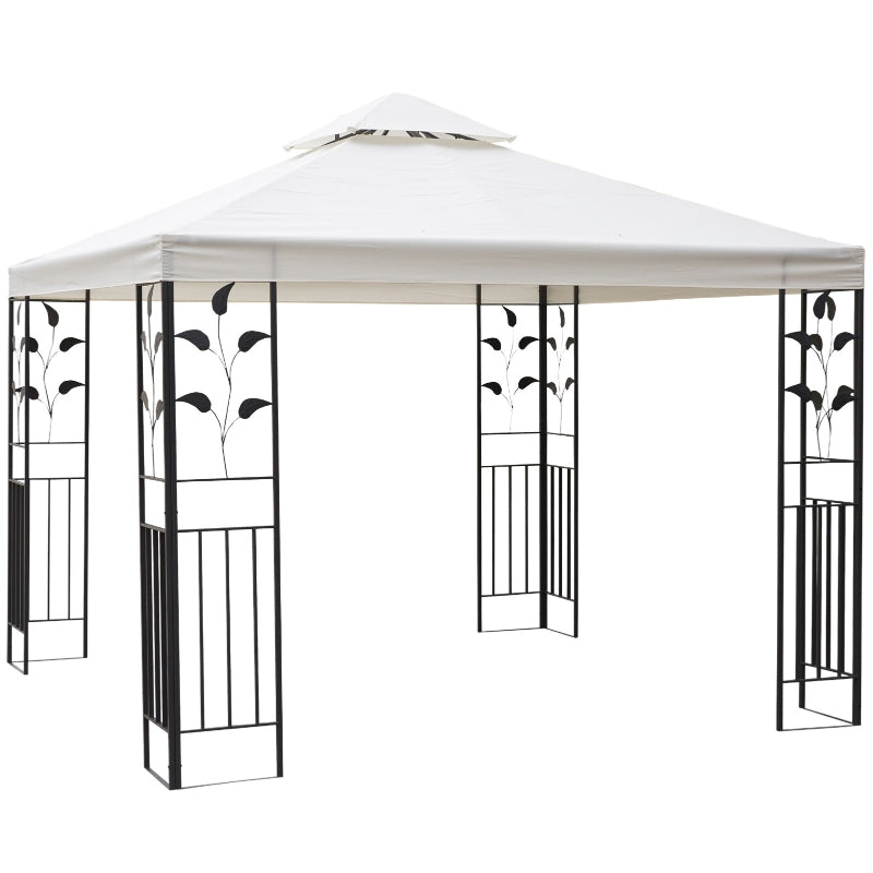 Outsunny 3 x 3m Outdoor Garden Steel Gazebo with 2 Tier Roof, Patio Canopy Marquee Patio Party Tent Canopy Shelter Vented Roof Decorative Frame Cream