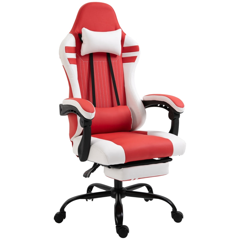 Vinsetto PU Leather Gaming Chair w/ Headrest, Footrest, Wheels, Adjustable Height, Racing Gamer Recliner, Red White