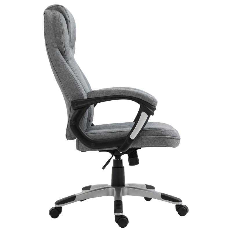 Vinsetto Swivel Chair Linen Fabric Home Office Chair, Height Adjustable Computer Chair with Padded Armrests and Tilt Function, Grey