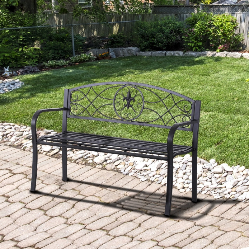 Outsunny 2 Seater Outdoor Patio Metal Garden Bench Yard Furniture Porch  Park Chair Loveseat Black 129L x 91H x 50W cm