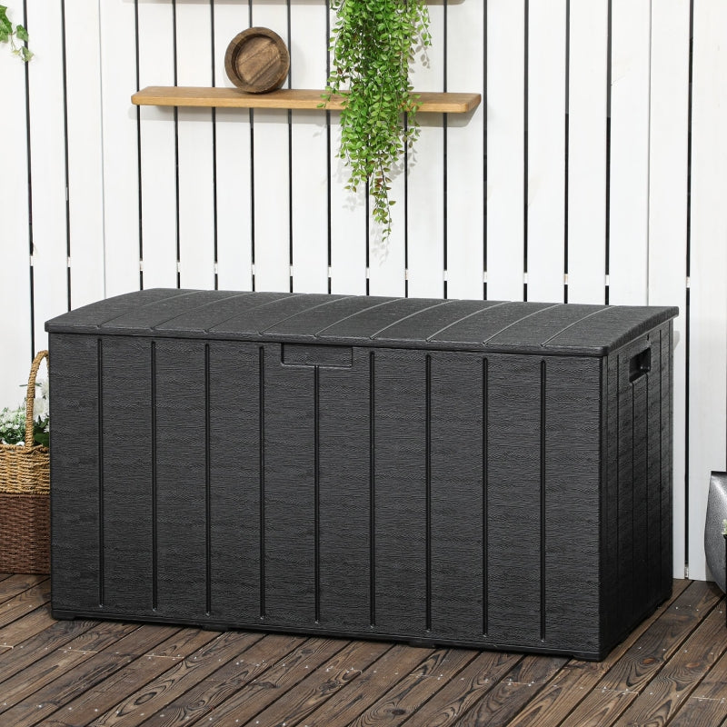 Outsunny 336 Litre Extra Large Outdoor Garden Storage Box, Water-resistant Heavy Duty Double Wall Plastic Container, Garden Furniture Organizer, Black