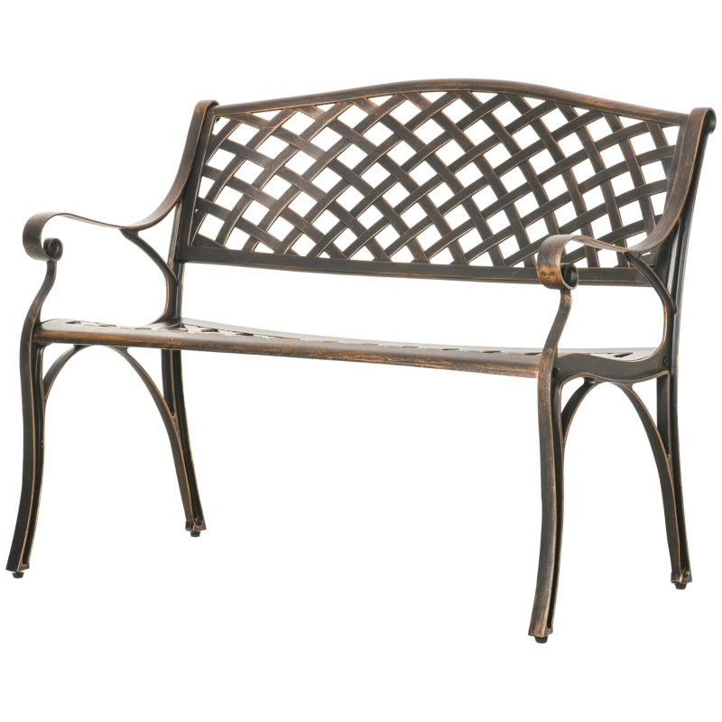 Outsunny Cast Aluminium Outdoor Garden Bench 2 Seater Antique Patio Porch Park Loveseat Chair, Bronze