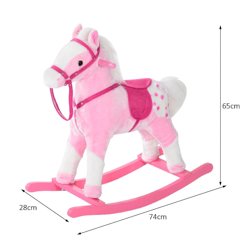 HOMCOM Childrens Plush Rocking Horse with Sound-Pink