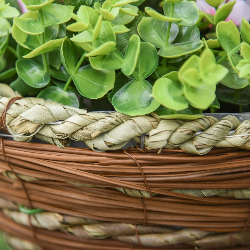 Outsunny Set of 2 Artificial Plant Lisianthus Flowers Hanging Planter with Basket for Indoor Outdoor Decoration