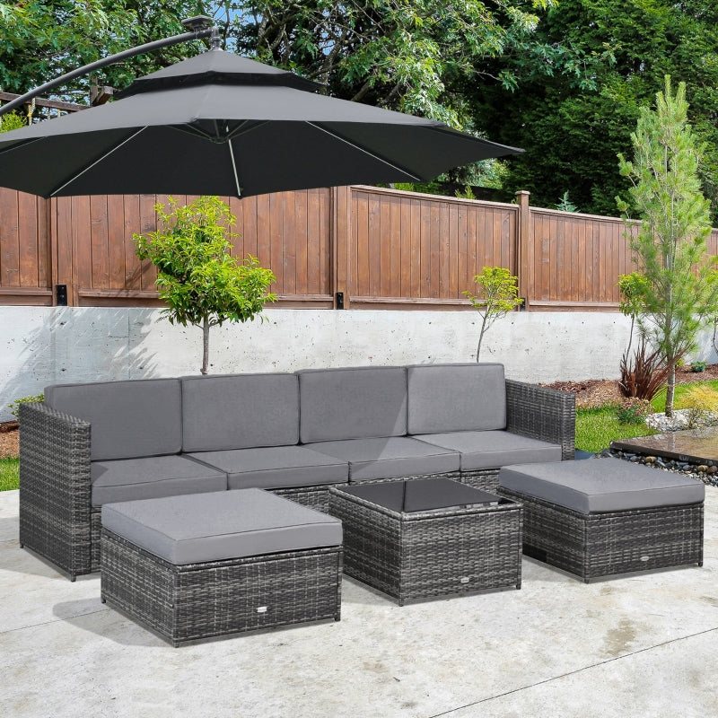 Outsunny 6-Seater Rattan Wicker Sofa Set Patio Furniture Garden Outdoor with Cushions and Tables