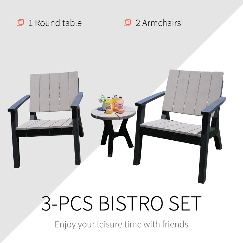 Outsunny 3 Piece Patio Bistro Set Outdoor Garden Furniture Set with 1 Round Table and 2 Armchairs, PP, Grey