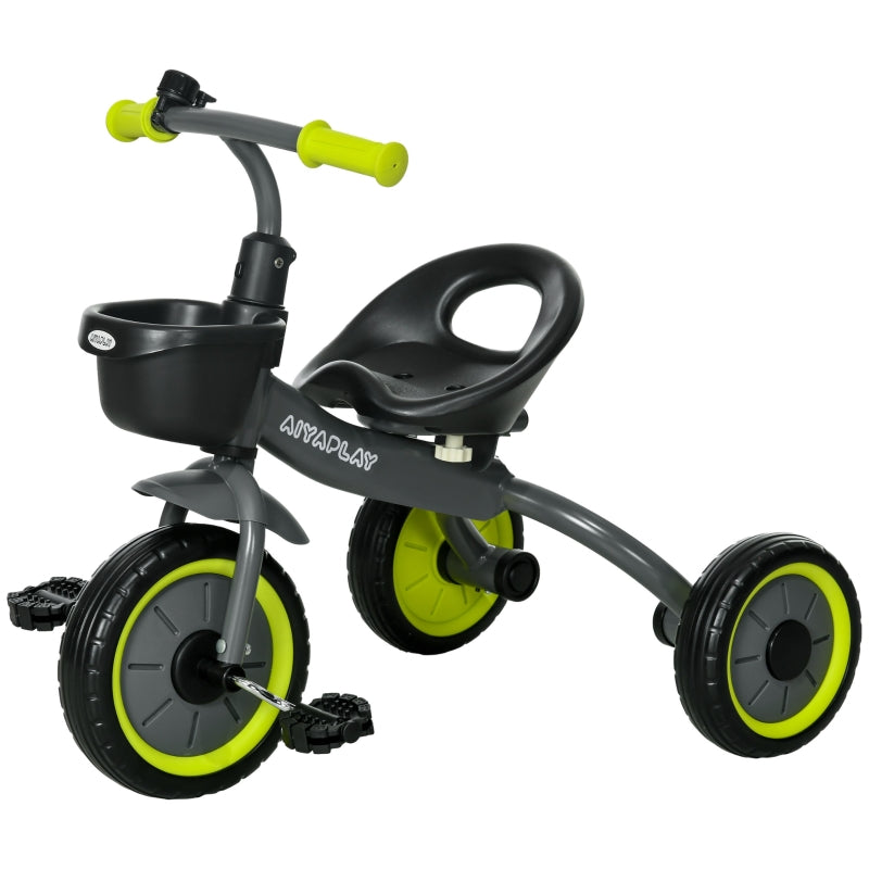 AIYAPLAY Kids Trike, Tricycle, with Adjustable Seat, Basket, Bell, for Ages 2-5 Years - Black