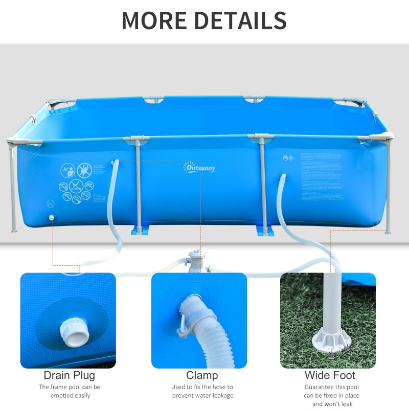 Steel Frame Pool with Filter Pump and Filter Cartridge Rust and Reinforced Sidewalls Resistant Above Ground Pool Blue 315 x 225 x 75cm by Outsunny