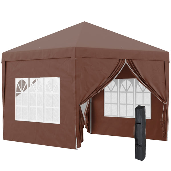 Outsunny 3 x 3m Pop Up Gazebo, Wedding Party Canopy Tent Marquee with Carry Bag and Windows, Coffee