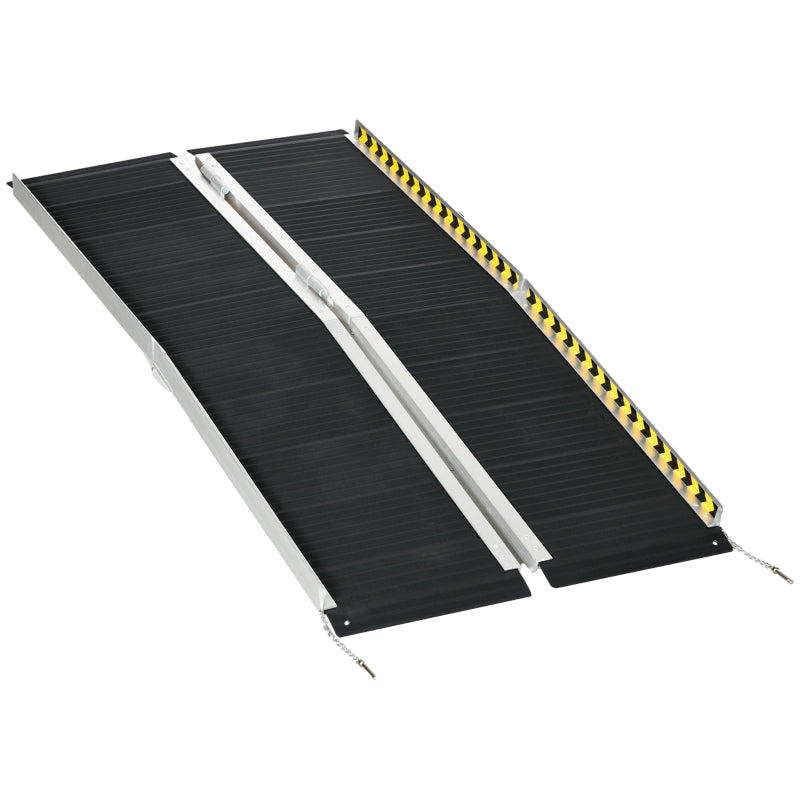 HOMCOM Wheelchair Ramp, 152L x 73Wcm, 272KG Capacity, Folding Aluminium Threshold Ramp w/ Non-Skid Surface, Transition Plates Above & Below for Steps