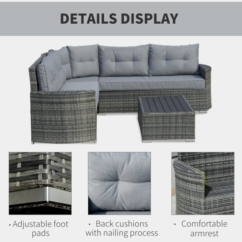 Outsunny 5-Seater Outdoor PE Rattan Sofa Set, Patio Wicker Sectional Conversation Aluminium Frame Corner Sofa Set w/ Padded Cushion, Mixed Grey