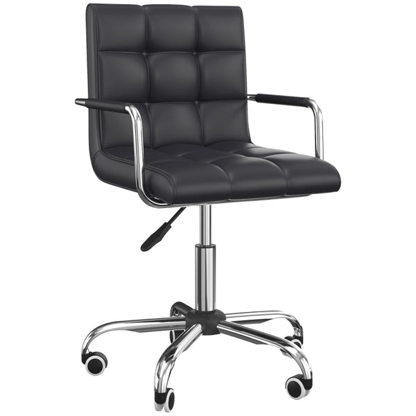 Vinsetto Mid Back PU Leather Home Office Desk Chair Swivel Computer Chair with Arm, Wheels, Adjustable Height, Black