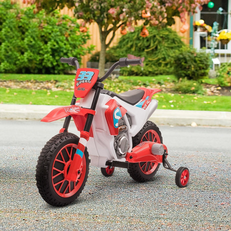 HOMCOM 12V Kids Electric Motorcycle Ride-On, with Training Wheels, for Ages 3-6 Years - Red