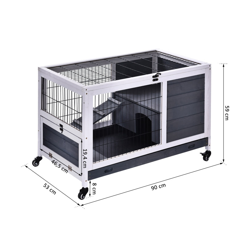 PawHut Rabbits Indoor Fir Wood Lift-Top Hutch Grey