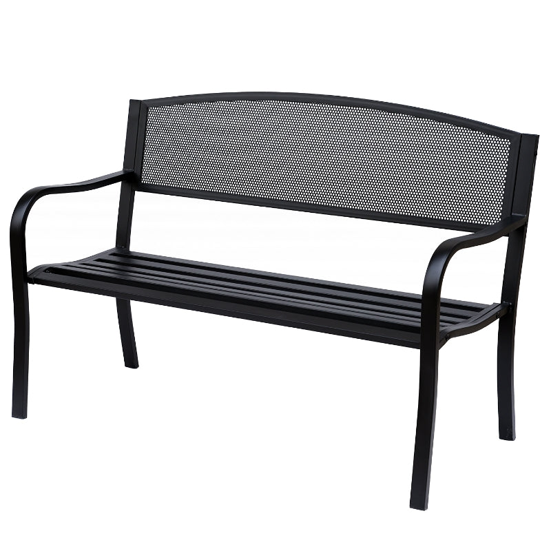 Outsunny 2 Seater Metal Garden Bench Garden Park Porch Chair Outdoor Patio Loveseat Seat Mesh Net Backrest Black