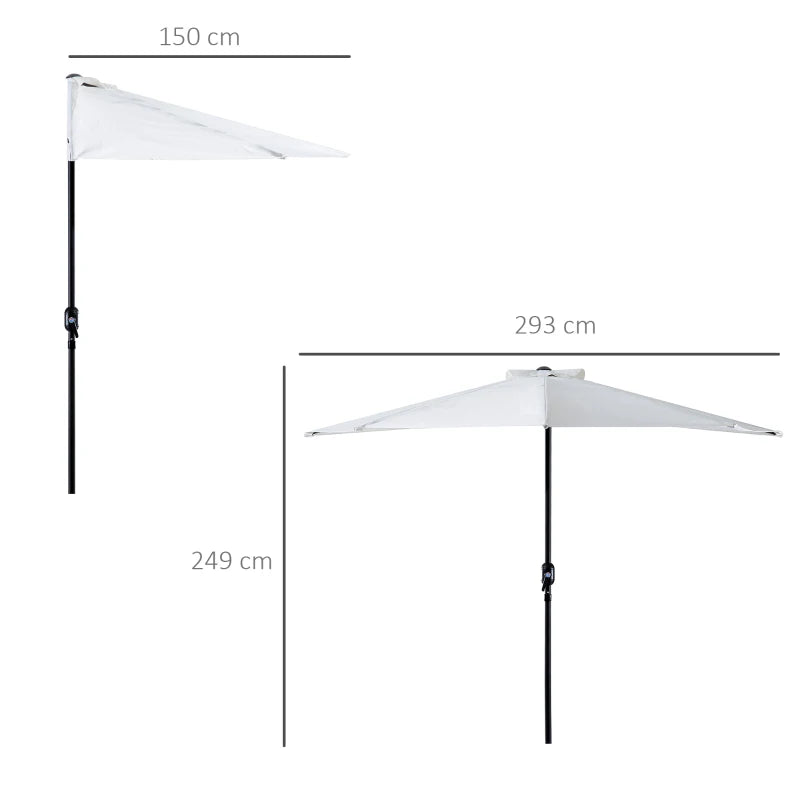 Outsunny 3 m Half Round Umbrella Parasol-White