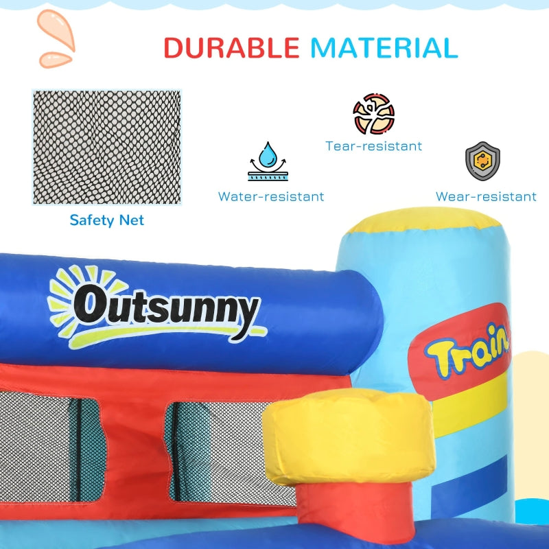 Outsunny 4 in 1 Bouncy Castle, with Slide, Pool, Trampoline, Climbing Wall, Blower - Multicoloured