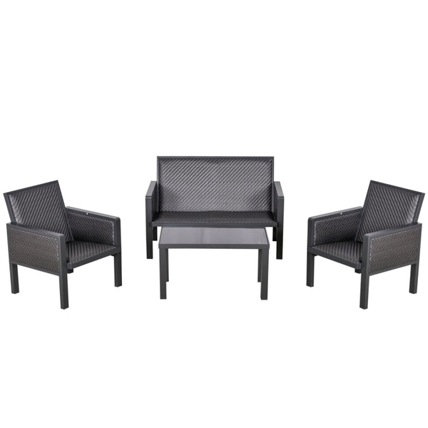 Outsunny 4-Seater Aluminum PE Rattan Wicker Sofa Set Outdoor Conservatory Furniture Lawn Patio Coffee Table, Deep Grey