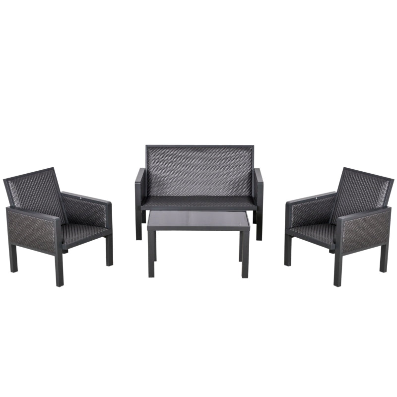 Outsunny 4-Seater Aluminum PE Rattan Wicker Sofa Set Outdoor Conservatory Furniture Lawn Patio Coffee Table, Deep Grey