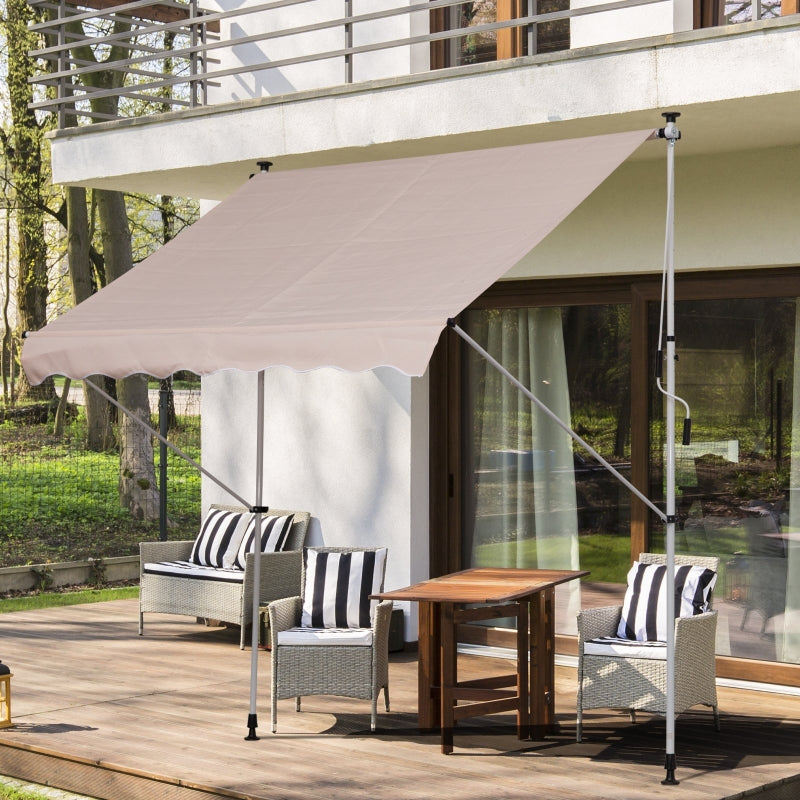 Outsunny 2x1.5m Garden Patio Manual Awning Canopy Sun Shade Shelter Adjustable Aluminium Frame Awning Beige