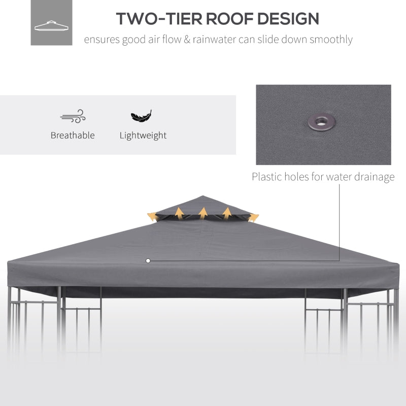 Outsunny 3 x 3(m) Gazebo Canopy Roof Top Replacement Cover Spare Part Deep Grey (TOP ONLY)