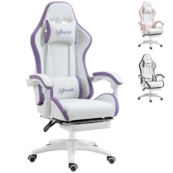 Vinsetto Racing Gaming Chair, Reclining PU Leather Computer Chair with 360 Degree Swivel Seat, Footrest, Removable Headrest and Lumber Support, Purple