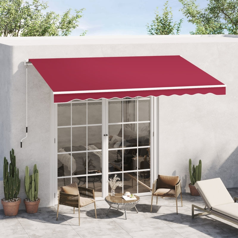 Outsunny 3.5M x 2.5M Garden Patio Manual Awning Canopy Sun Shade Shelter Retractable Winding Handle Wine Red