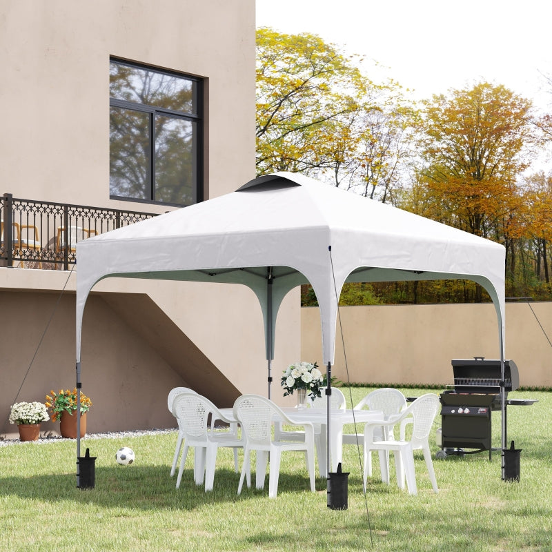 Outsunny 3 x 3 (M) Pop Up Gazebo, Foldable Canopy Tent with Carry Bag with Wheels and 4 Leg Weight Bags for Outdoor Garden Patio Party, White