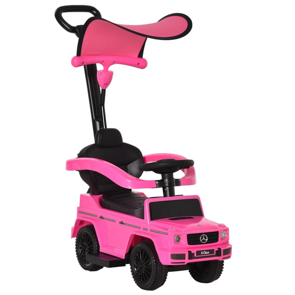 HOMCOM Compatible Ride-On Push Along Car Sliding Walker Mercedes-Benz G350 Walker Foot to Floor Slider Stroller Toddler Vehicle Steering Wheel Pink