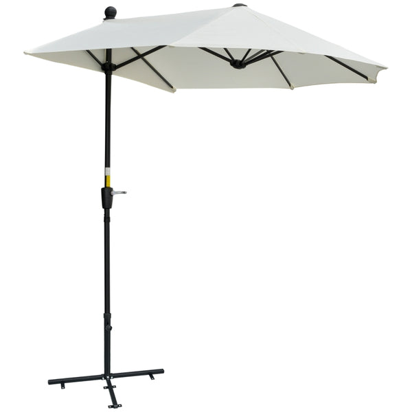 Outsunny 2m Half Parasol Market Umbrella Garden Balcony Parasol with Crank Handle, Cross Base, Double-Sided Canopy, Cream White