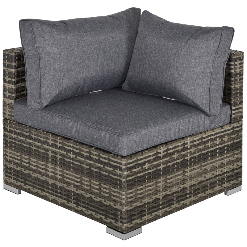 Outsunny PE Rattan Wicker Corner Sofa Garden Furniture Single Sofa Chair w/ Cushions, Deep Grey