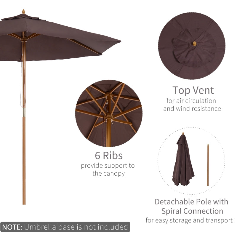 Outsunny 2.5m Wood Wooden Garden Parasol Sun Shade Patio Outdoor Umbrella Canopy New(Coffee)