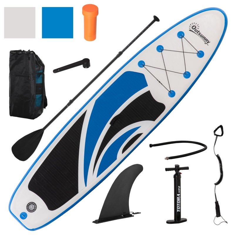 Outsunny 10'6" x 30" x 6" Inflatable Paddle Stand Up Board, Adjustable Aluminium Paddle Non-Slip Deck Board with ISUP Accessories, 320L x 76W x 15H cm