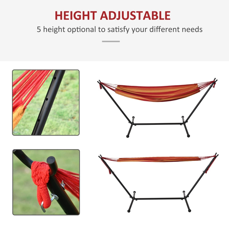 Outsunny Hammock with Stand, Camping Hammock with Portable Carrying Bag, Adjustable Height, 120kg Load Capacity, Red Stripe,277 x 121cm