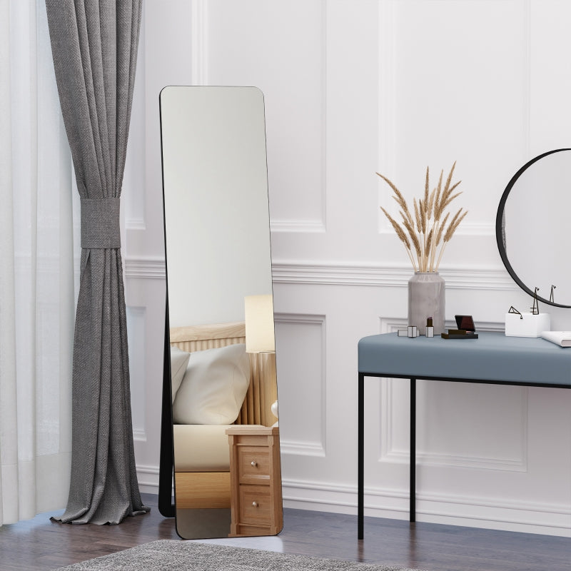 HOMCOM Full Length Mirror, Free Standing or Wall Hanging, Tall Full Body Mirror for Bedroom, Hallway, Black