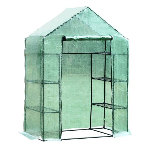 Outsunny Walk in Greenhouse with Shelves Polytunnel Steeple Green house Grow House Removable Cover 143x73x195cm