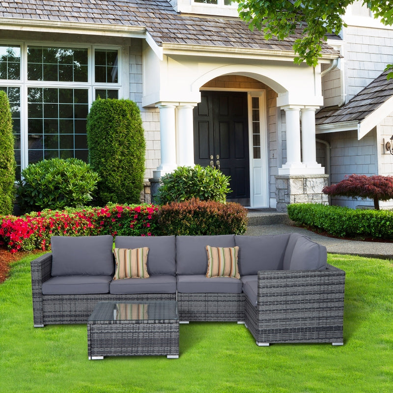 Outsunny 5-Seater Garden Furniture Sets Rattan Wicker Patio Conservatory Dining Set Indoor Outdoor with Corner Sofa Loveseat Coffee Table Cushions